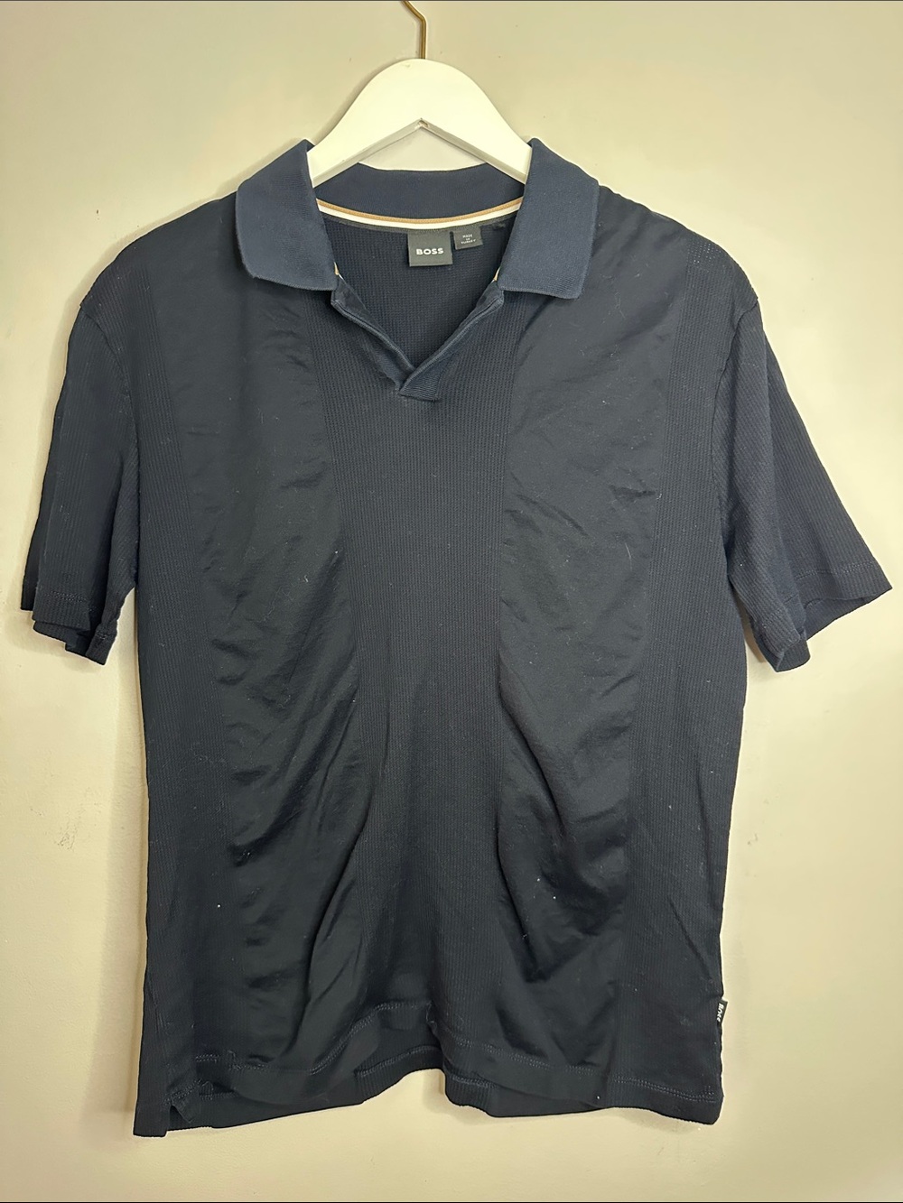 BOSS Men’s Navy Ribbed Polo Shirt size L